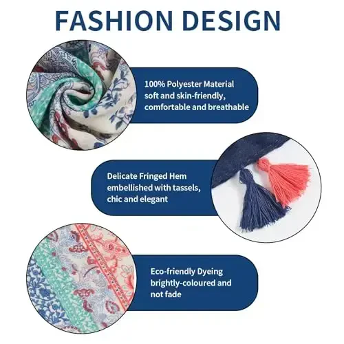 QIUTIMIY Scarf for Women Lightweight Soft Floral Leopard Printed Scarves Fall Winter Fashion Shawl Wrap with Fringe - 2