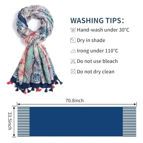 QIUTIMIY Scarf for Women Lightweight Soft Floral Leopard Printed Scarves Fall Winter Fashion Shawl Wrap with Fringe - 3