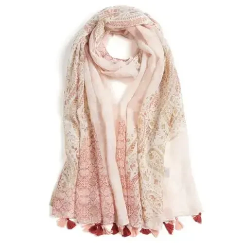 QIUTIMIY Scarf for Women Lightweight Soft Floral Leopard Printed Scarves Fall Winter Fashion Shawl Wrap with Fringe - 1