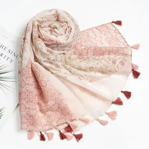 QIUTIMIY Scarf for Women Lightweight Soft Floral Leopard Printed Scarves Fall Winter Fashion Shawl Wrap with Fringe - 4