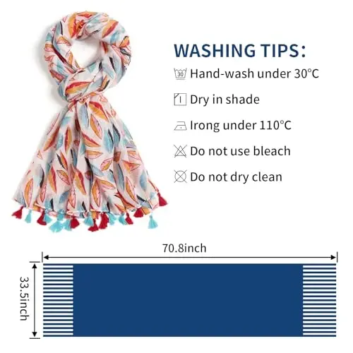 QIUTIMIY Scarf for Women Lightweight Soft Floral Leopard Printed Scarves Fall Winter Fashion Shawl Wrap with Fringe - 3