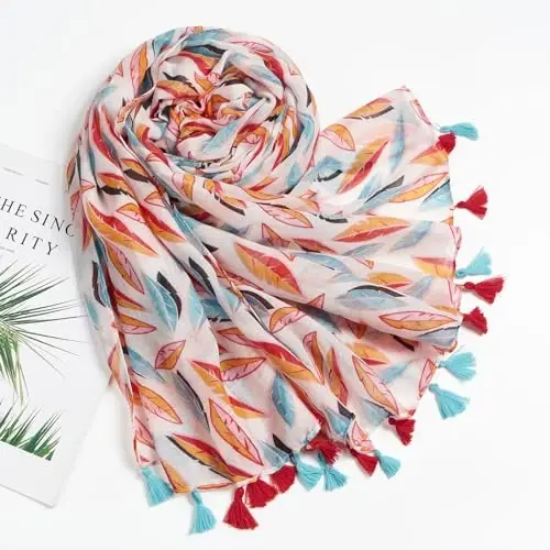 QIUTIMIY Scarf for Women Lightweight Soft Floral Leopard Printed Scarves Fall Winter Fashion Shawl Wrap with Fringe - 4