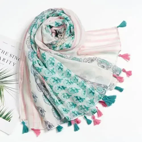 QIUTIMIY Scarf for Women Lightweight Soft Floral Leopard Printed Scarves Fall Winter Fashion Shawl Wrap with Fringe - 4