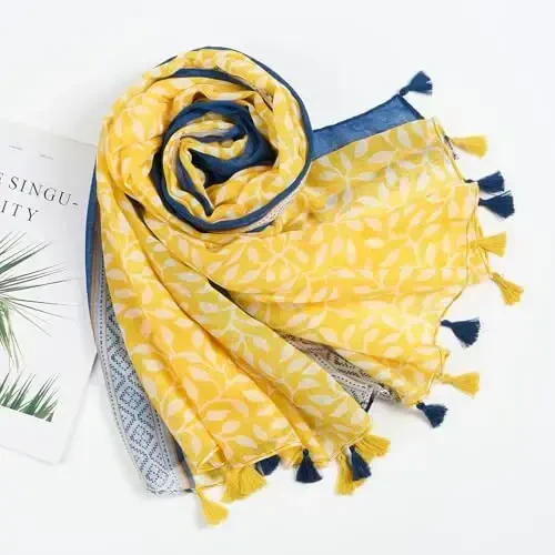 QIUTIMIY Scarf for Women Lightweight Soft Floral Leopard Printed Scarves Fall Winter Fashion Shawl Wrap with Fringe - 4