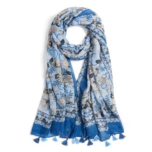 QIUTIMIY Scarf for Women Lightweight Soft Floral Leopard Printed Scarves Fall Winter Fashion Shawl Wrap with Fringe - 1