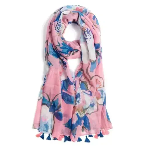 QIUTIMIY Scarf for Women Lightweight Soft Floral Leopard Printed Scarves Fall Winter Fashion Shawl Wrap with Fringe - QIUTIMIY