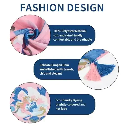 QIUTIMIY Scarf for Women Lightweight Soft Floral Leopard Printed Scarves Fall Winter Fashion Shawl Wrap with Fringe - 2