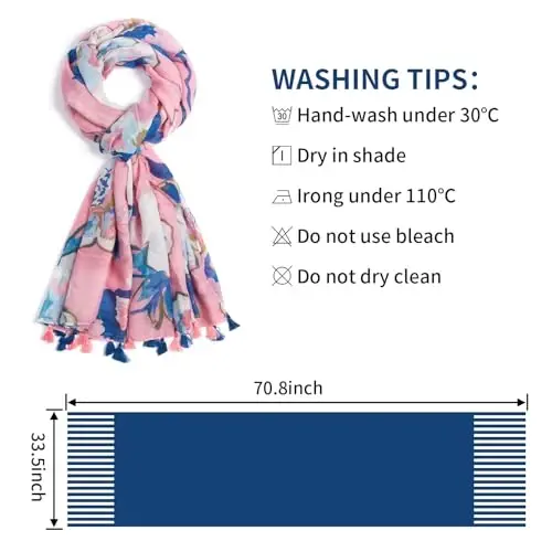 QIUTIMIY Scarf for Women Lightweight Soft Floral Leopard Printed Scarves Fall Winter Fashion Shawl Wrap with Fringe - 3