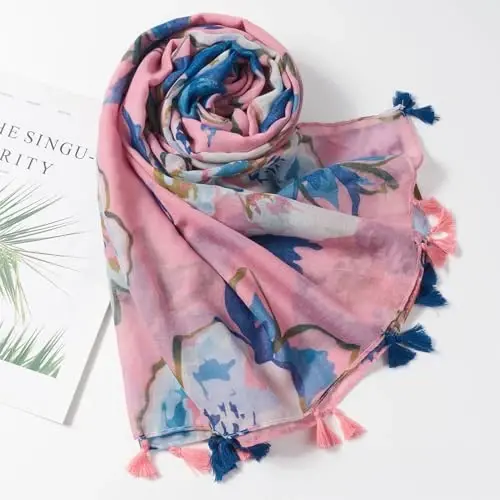 QIUTIMIY Scarf for Women Lightweight Soft Floral Leopard Printed Scarves Fall Winter Fashion Shawl Wrap with Fringe - 4