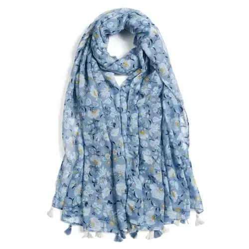 QIUTIMIY Scarf for Women Lightweight Soft Floral Leopard Printed Scarves Fall Winter Fashion Shawl Wrap with Fringe - 1