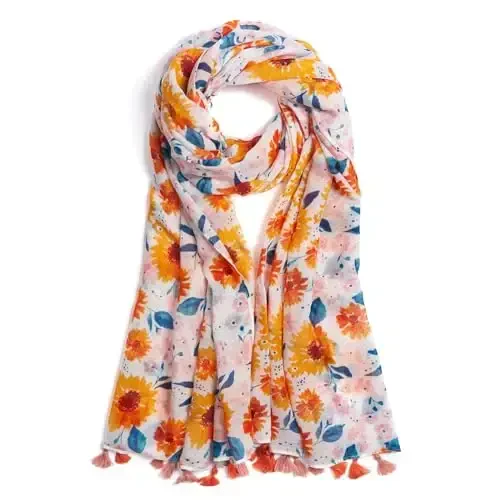 QIUTIMIY Scarf for Women Lightweight Soft Floral Leopard Printed Scarves Fall Winter Fashion Shawl Wrap with Fringe 