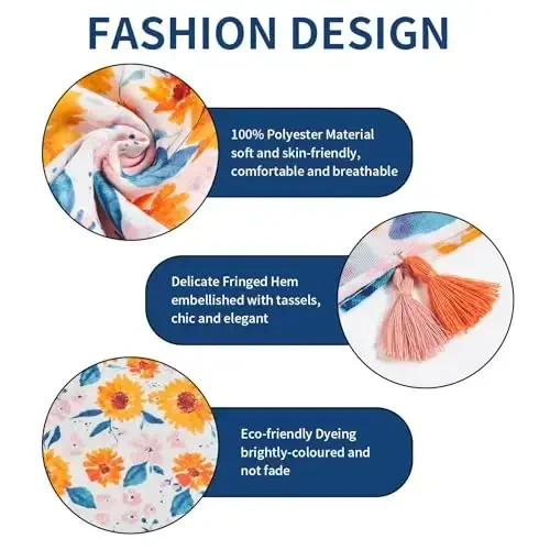 QIUTIMIY Scarf for Women Lightweight Soft Floral Leopard Printed Scarves Fall Winter Fashion Shawl Wrap with Fringe - 2