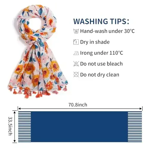 QIUTIMIY Scarf for Women Lightweight Soft Floral Leopard Printed Scarves Fall Winter Fashion Shawl Wrap with Fringe - 3