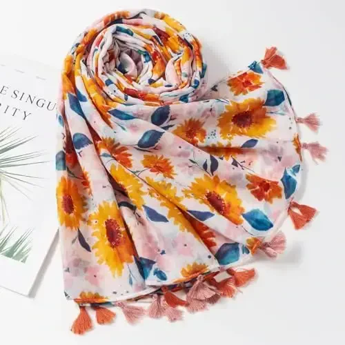 QIUTIMIY Scarf for Women Lightweight Soft Floral Leopard Printed Scarves Fall Winter Fashion Shawl Wrap with Fringe - 4