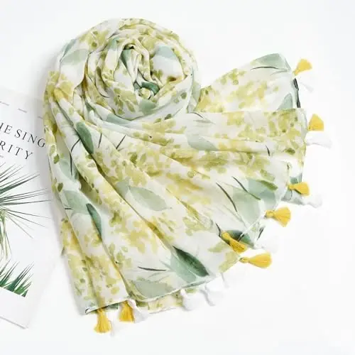 QIUTIMIY Scarf for Women Lightweight Soft Floral Leopard Printed Scarves Fall Winter Fashion Shawl Wrap with Fringe - 4