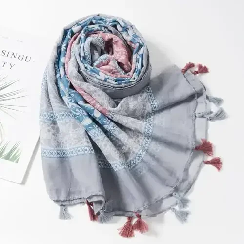 QIUTIMIY Scarf for Women Lightweight Soft Floral Leopard Printed Scarves Fall Winter Fashion Shawl Wrap with Fringe - 4