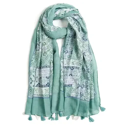 QIUTIMIY Scarf for Women Lightweight Soft Floral Leopard Printed Scarves Fall Winter Fashion Shawl Wrap with Fringe - 1