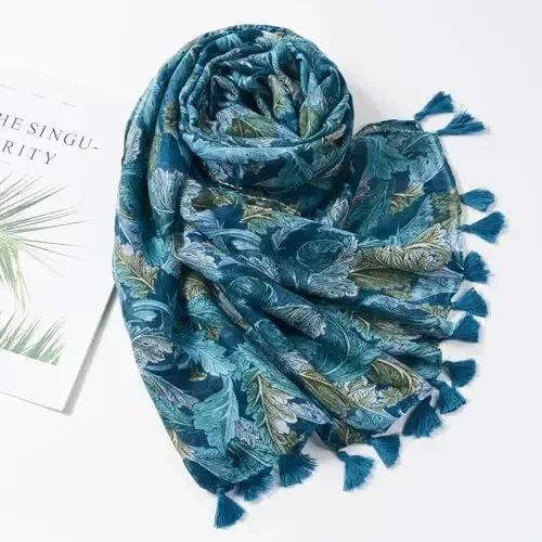 QIUTIMIY Scarf for Women Lightweight Soft Floral Leopard Printed Scarves Fall Winter Fashion Shawl Wrap with Fringe - 4