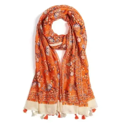 QIUTIMIY Scarf for Women Lightweight Soft Floral Leopard Printed Scarves Fall Winter Fashion Shawl Wrap with Fringe - 1