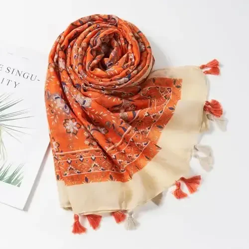 QIUTIMIY Scarf for Women Lightweight Soft Floral Leopard Printed Scarves Fall Winter Fashion Shawl Wrap with Fringe - 4