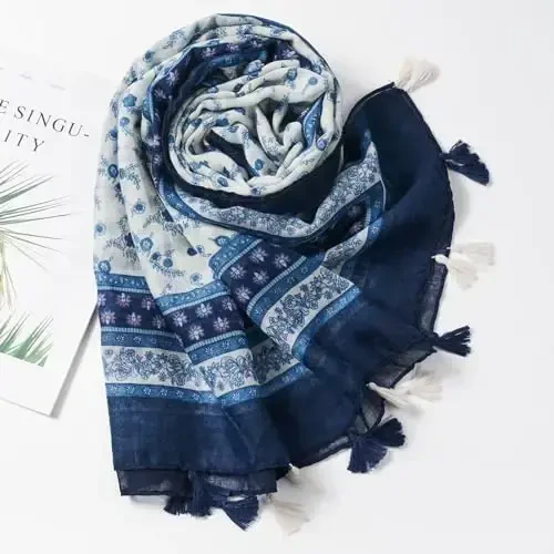 QIUTIMIY Scarf for Women Lightweight Soft Floral Leopard Printed Scarves Fall Winter Fashion Shawl Wrap with Fringe - 4