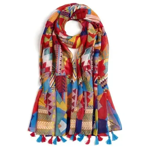 QIUTIMIY Scarf for Women Lightweight Soft Floral Leopard Printed Scarves Fall Winter Fashion Shawl Wrap with Fringe - 1