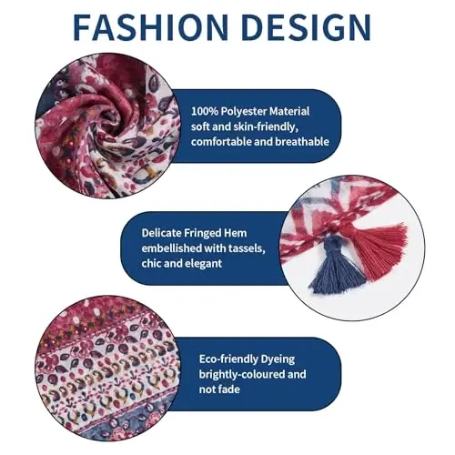 QIUTIMIY Scarf for Women Lightweight Soft Floral Leopard Printed Scarves Fall Winter Fashion Shawl Wrap with Fringe - 2