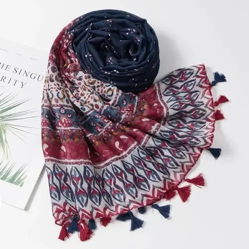 QIUTIMIY Scarf for Women Lightweight Soft Floral Leopard Printed Scarves Fall Winter Fashion Shawl Wrap with Fringe - 4