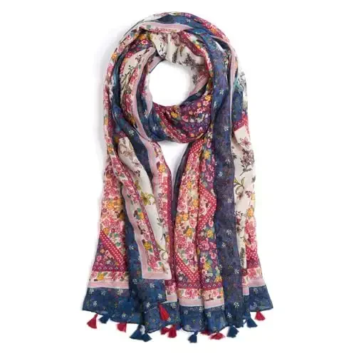 QIUTIMIY Scarf for Women Lightweight Soft Floral Leopard Printed Scarves Fall Winter Fashion Shawl Wrap with Fringe 