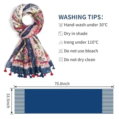 QIUTIMIY Scarf for Women Lightweight Soft Floral Leopard Printed Scarves Fall Winter Fashion Shawl Wrap with Fringe - 3