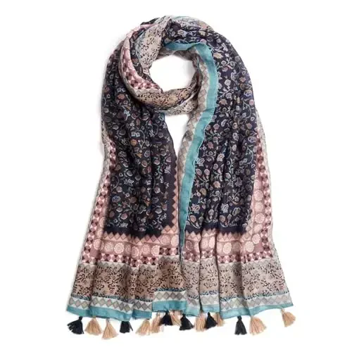 QIUTIMIY Scarf for Women Lightweight Soft Floral Leopard Printed Scarves Fall Winter Fashion Shawl Wrap with Fringe - MODAZONE