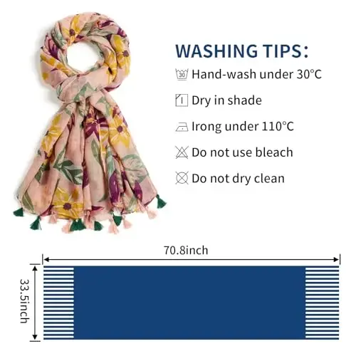 QIUTIMIY Scarf for Women Lightweight Soft Floral Leopard Printed Scarves Fall Winter Fashion Shawl Wrap with Fringe - 3