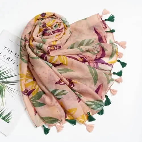 QIUTIMIY Scarf for Women Lightweight Soft Floral Leopard Printed Scarves Fall Winter Fashion Shawl Wrap with Fringe - 4