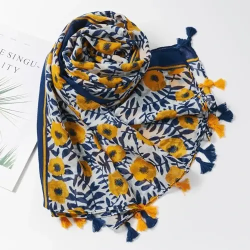 QIUTIMIY Scarf for Women Lightweight Soft Floral Leopard Printed Scarves Fall Winter Fashion Shawl Wrap with Fringe - 4