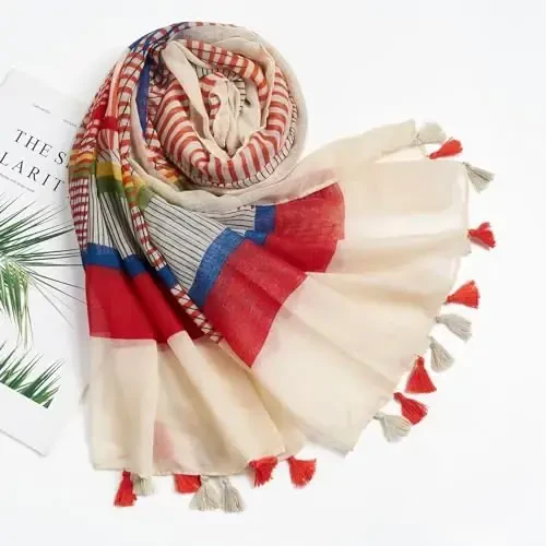 QIUTIMIY Scarf for Women Lightweight Soft Floral Leopard Printed Scarves Fall Winter Fashion Shawl Wrap with Fringe - 4