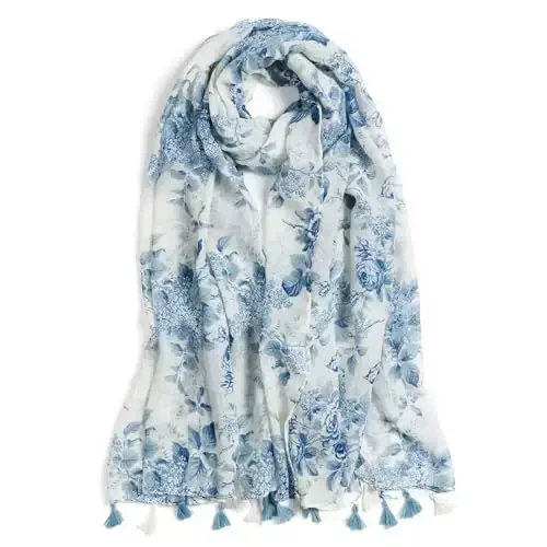 QIUTIMIY Scarf for Women Lightweight Soft Floral Leopard Printed Scarves Fall Winter Fashion Shawl Wrap with Fringe - 1