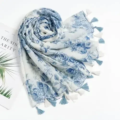 QIUTIMIY Scarf for Women Lightweight Soft Floral Leopard Printed Scarves Fall Winter Fashion Shawl Wrap with Fringe - 4