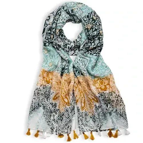 QIUTIMIY Scarf for Women Lightweight Soft Floral Leopard Printed Scarves Fall Winter Fashion Shawl Wrap with Fringe - QIUTIMIY