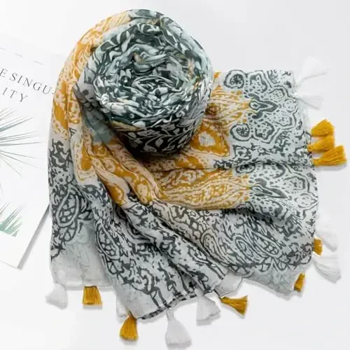 QIUTIMIY Scarf for Women Lightweight Soft Floral Leopard Printed Scarves Fall Winter Fashion Shawl Wrap with Fringe - 4