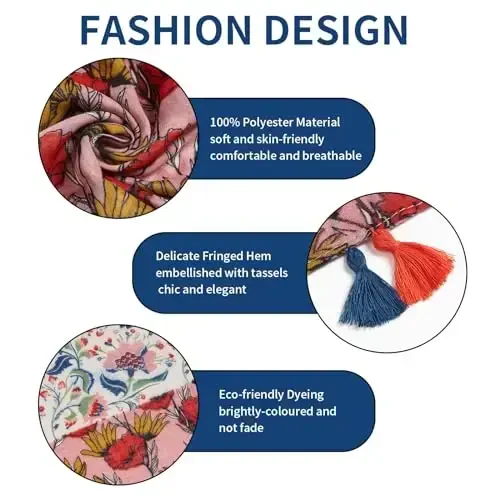 QIUTIMIY Scarf for Women Lightweight Soft Floral Leopard Printed Scarves Fall Winter Fashion Shawl Wrap with Fringe - 2