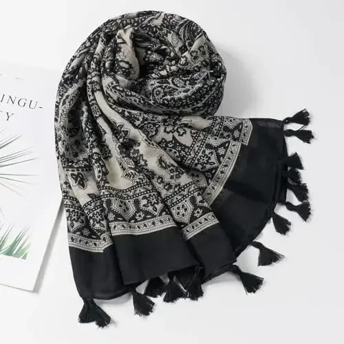 QIUTIMIY Scarf for Women Lightweight Soft Floral Leopard Printed Scarves Fall Winter Fashion Shawl Wrap with Fringe - 4