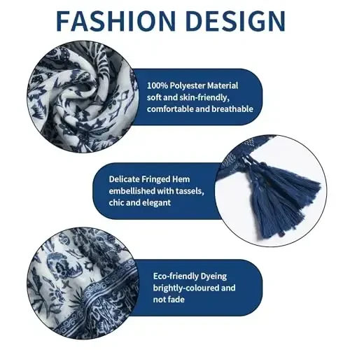 QIUTIMIY Scarf for Women Lightweight Soft Floral Leopard Printed Scarves Fall Winter Fashion Shawl Wrap with Fringe - 2