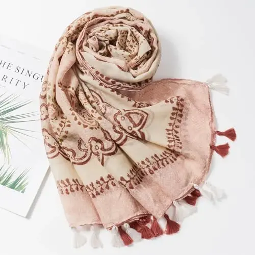 QIUTIMIY Scarf for Women Lightweight Soft Floral Leopard Printed Scarves Fall Winter Fashion Shawl Wrap with Fringe - 4