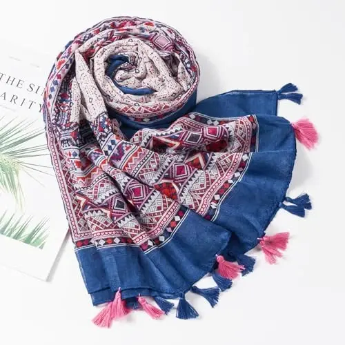 QIUTIMIY Scarf for Women Lightweight Soft Floral Leopard Printed Scarves Fall Winter Fashion Shawl Wrap with Fringe - 4