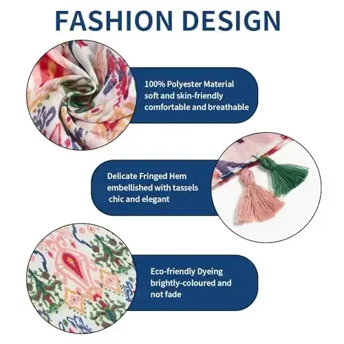 QIUTIMIY Scarf for Women Lightweight Soft Floral Leopard Printed Scarves Fall Winter Fashion Shawl Wrap with Fringe - QIUTIMIY (1)