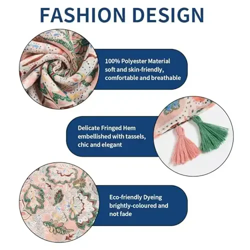 QIUTIMIY Scarf for Women Lightweight Soft Floral Leopard Printed Scarves Fall Winter Fashion Shawl Wrap with Fringe - 2