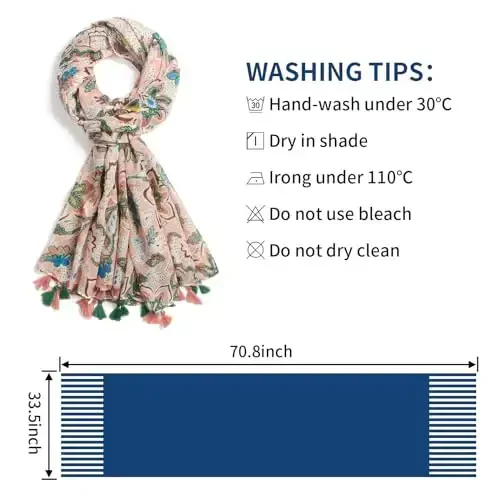QIUTIMIY Scarf for Women Lightweight Soft Floral Leopard Printed Scarves Fall Winter Fashion Shawl Wrap with Fringe - 3