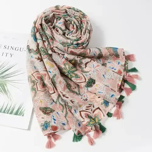 QIUTIMIY Scarf for Women Lightweight Soft Floral Leopard Printed Scarves Fall Winter Fashion Shawl Wrap with Fringe - 4