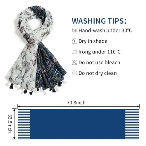 QIUTIMIY Scarf for Women Lightweight Soft Floral Leopard Printed Scarves Fall Winter Fashion Shawl Wrap with Fringe - 3