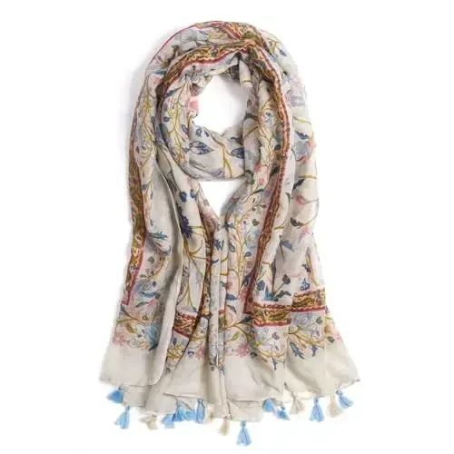 QIUTIMIY Scarf for Women Lightweight Soft Floral Leopard Printed Scarves Fall Winter Fashion Shawl Wrap with Fringe 